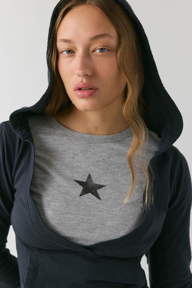Out From Under Lived In V-Neck Cropped Hoodie Sweatshirt #1