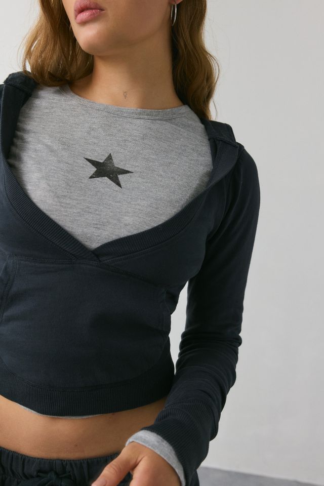 Out From Under Lived In V-Neck Cropped Hoodie Sweatshirt #3
