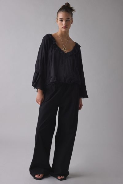 Kimchi Blue Joni Embroidered 3/4 Sleeve Ruffle Blouse Product Page