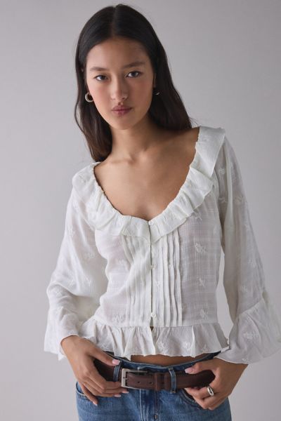 Kimchi Blue Mona Lace Trim Ruffle Babydoll Tunic Blouse