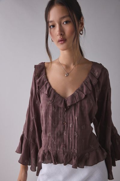 Blouse à manches 3/4 et à volants brodée Joni de Kimchi Blue