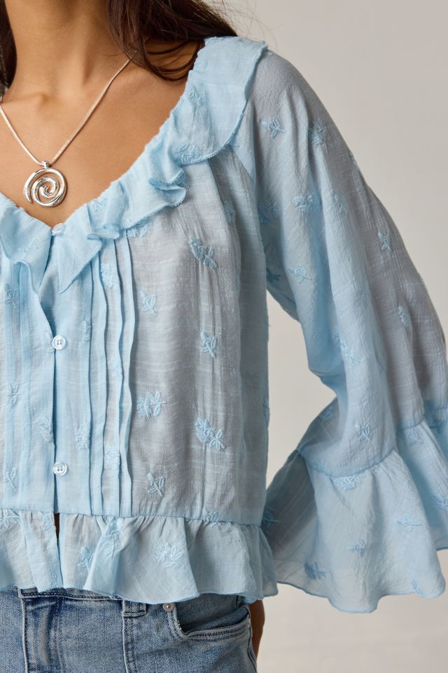 Kimchi Blue Joni Embroidered 3/4 Sleeve Ruffle Blouse #1