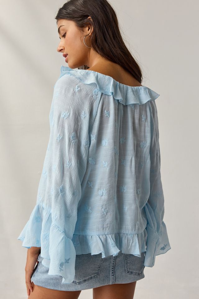 Kimchi Blue Joni Embroidered 3/4 Sleeve Ruffle Blouse | Urban