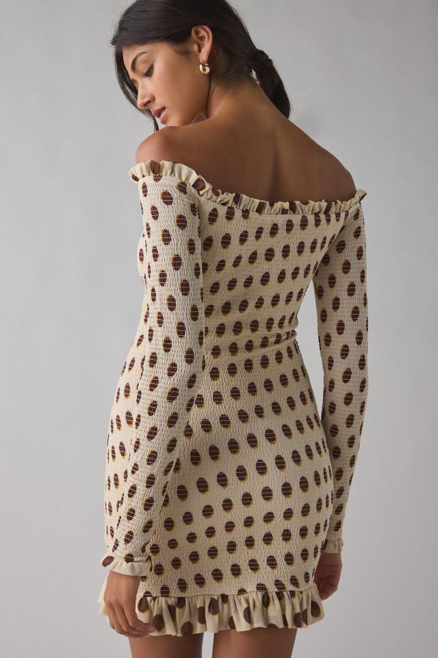 AFRM Peck Gold Halo Dot Mesh Off-The-Shoulder Bodycon Mini Dress #4