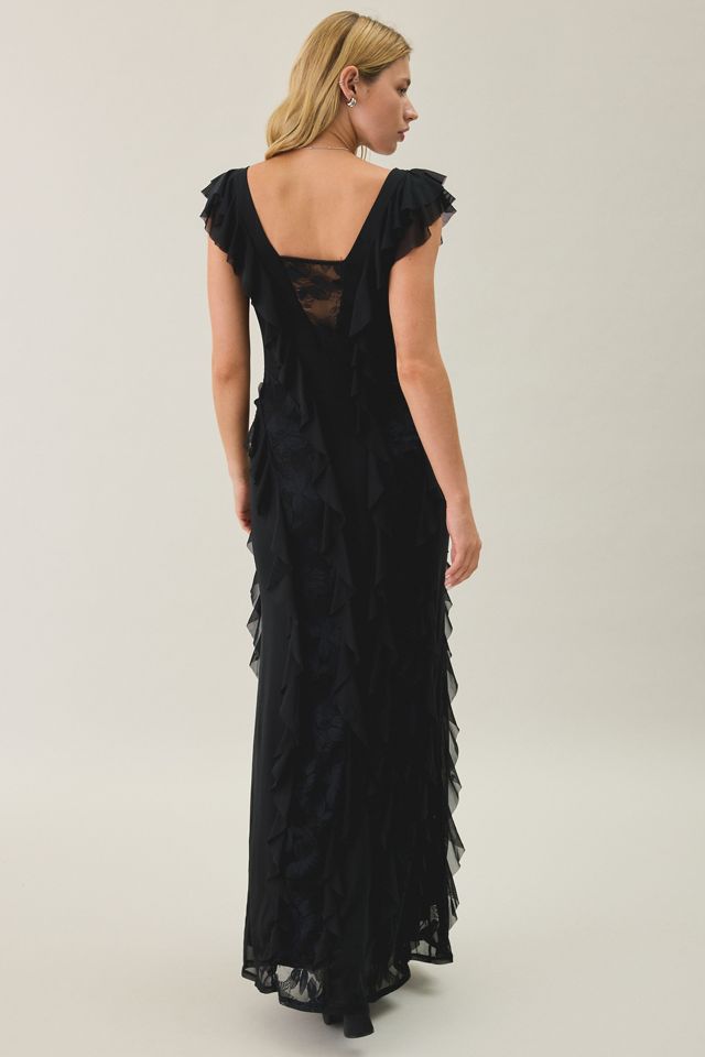 AFRM Trisa Cappuccino Lace Trim Ruffle Maxi Dress #2