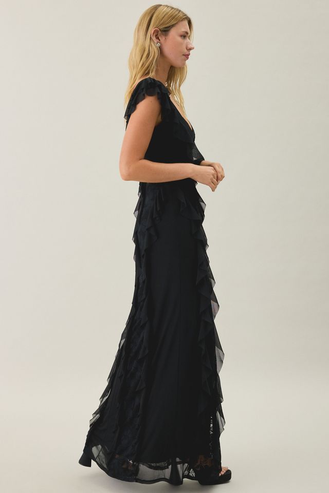 AFRM Trisa Cappuccino Lace Trim Ruffle Maxi Dress #3