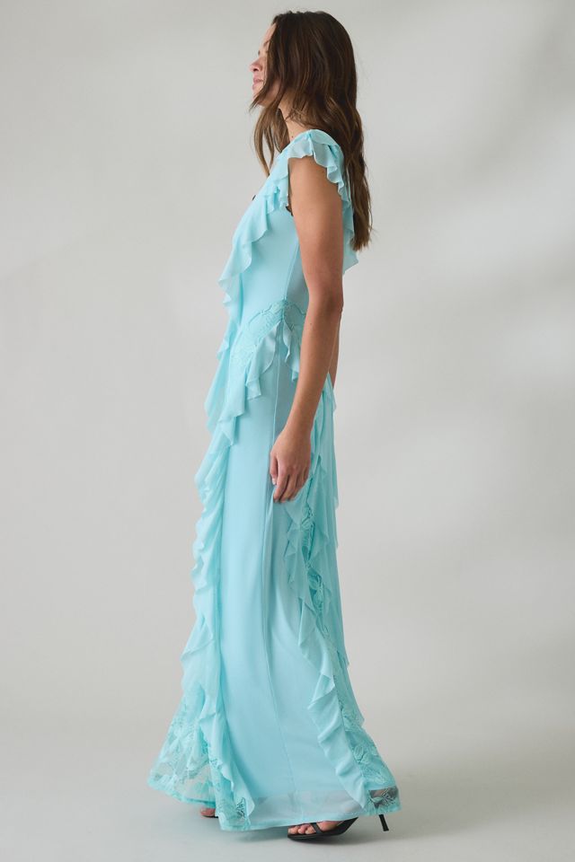 Robe longue AFRM Trisa Cappuccino à volants et garniture en dentelle #2