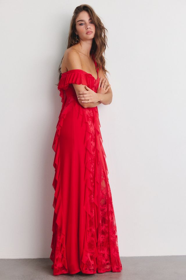 AFRM Trisa Lace Trim Ruffle Maxi Dress #2