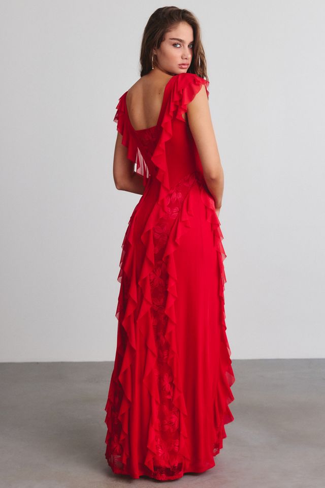 AFRM Trisa Lace Trim Ruffle Maxi Dress #3