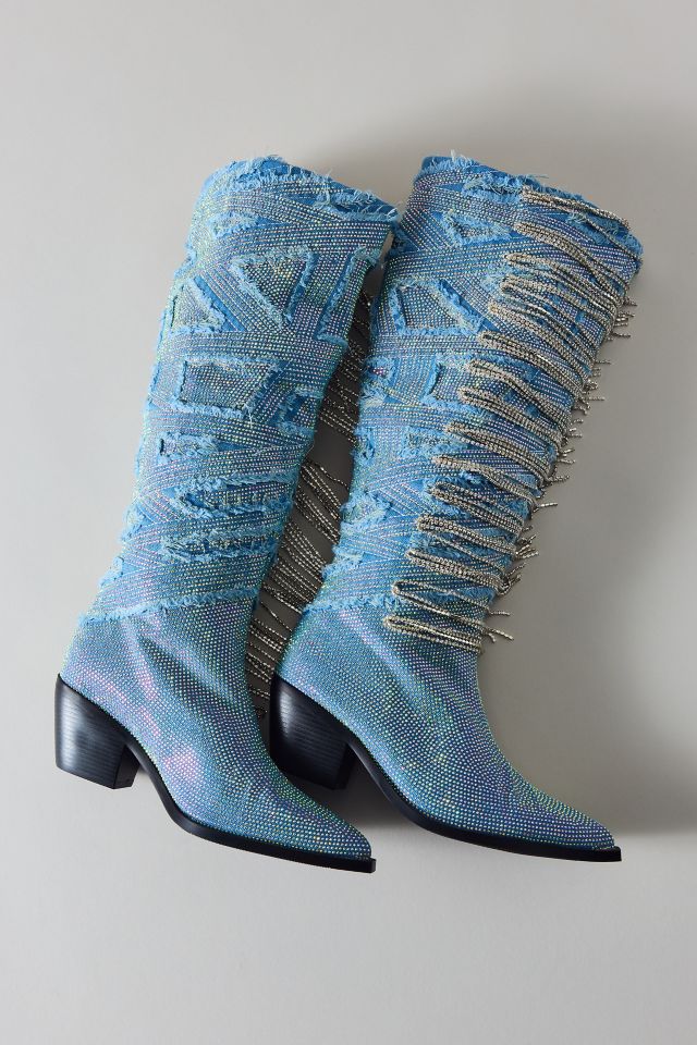 Azalea Wang Domingo Rhinestone Denim Cowboy Boot #1