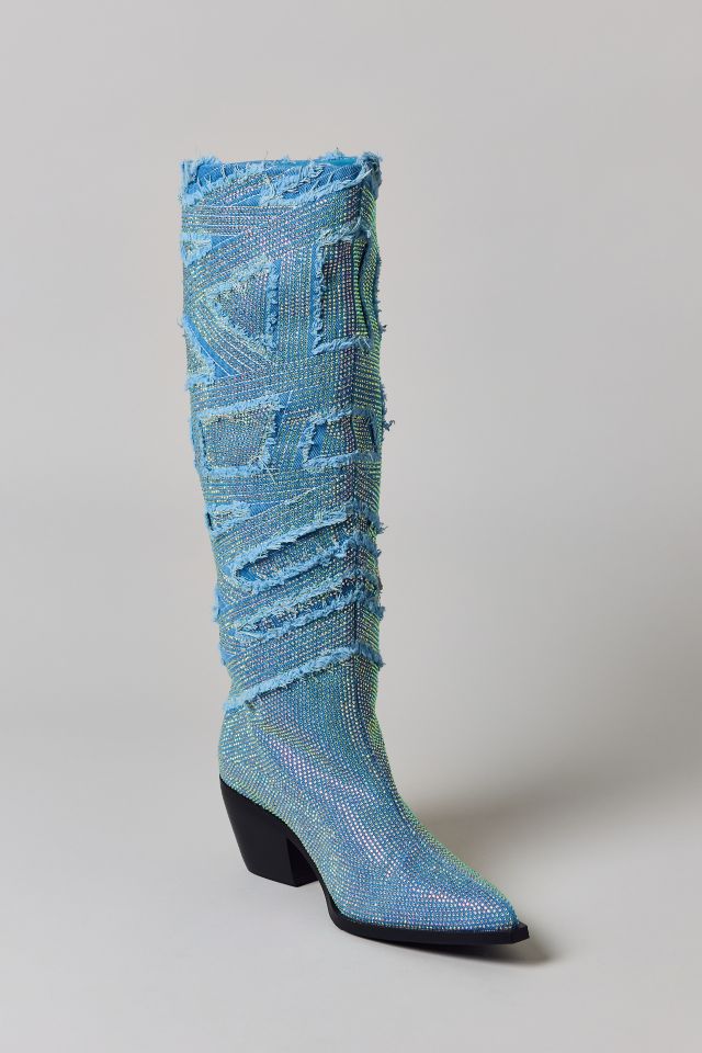 Azalea Wang Domingo Rhinestone Denim Cowboy Boot | Urban