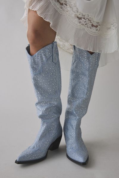 Azalea Wang Louella Embellished Denim Cowboy Boot