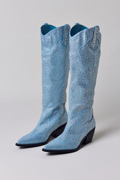Azalea Wang Louella Embellished Denim Cowboy Boot