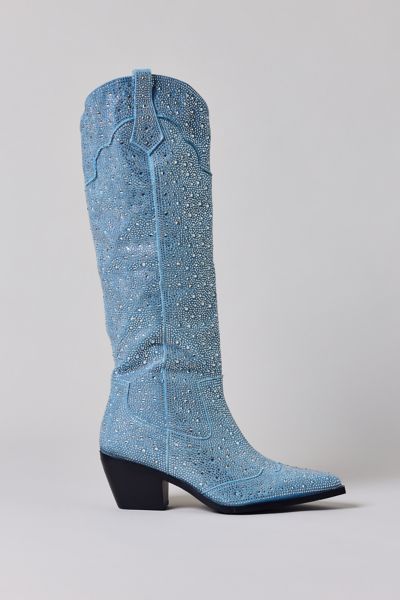 Azalea Wang Louella Embellished Denim Cowboy Boot