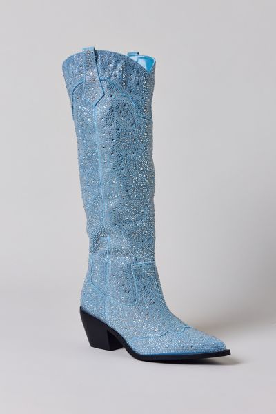 Azalea Wang Louella Embellished Denim Cowboy Boot