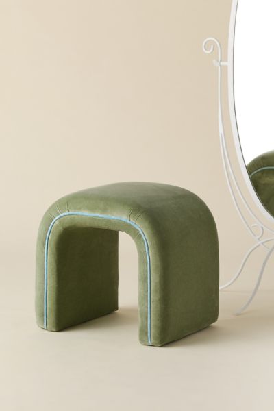 Urban Outfitters Jane Velvet Upholstered Stool In Green Velvet At  In Green