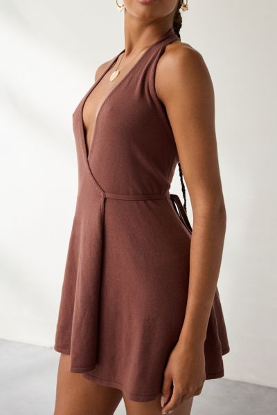 Frankies Bikinis Brown Sugar Evening Cloud Knit Wrap Mini Dress