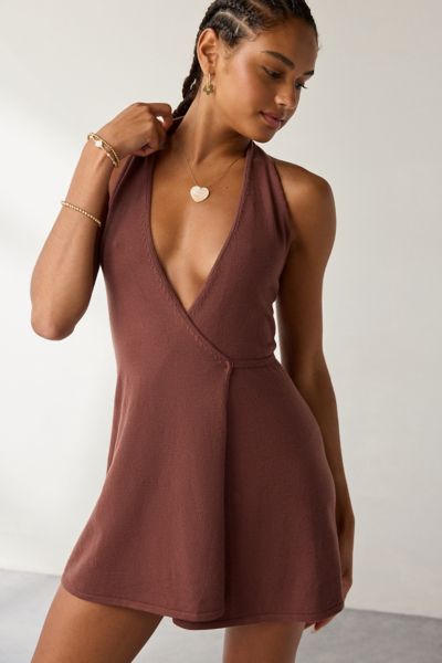 Frankies Bikinis Brown Sugar Evening Cloud Knit Wrap Mini Dress