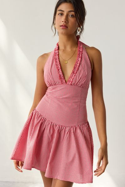 Frankies Bikinis Scout Cotton Gingham Halter Mini Dress