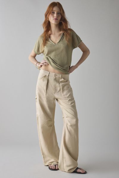 Lioness Miami Vice Linen-cotton Blend Oversized Cargo Pant In Deep Wheat, Women's At Urban Outfitters