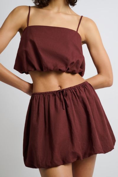 Shop Onia Air Linen Bubble Mini Skirt In Rum, Women's At Urban Outfitters