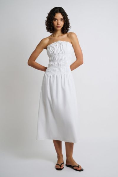 Shop Onia Air Linen Smocked Maxi Dress In White, Women's At Urban Outfitters