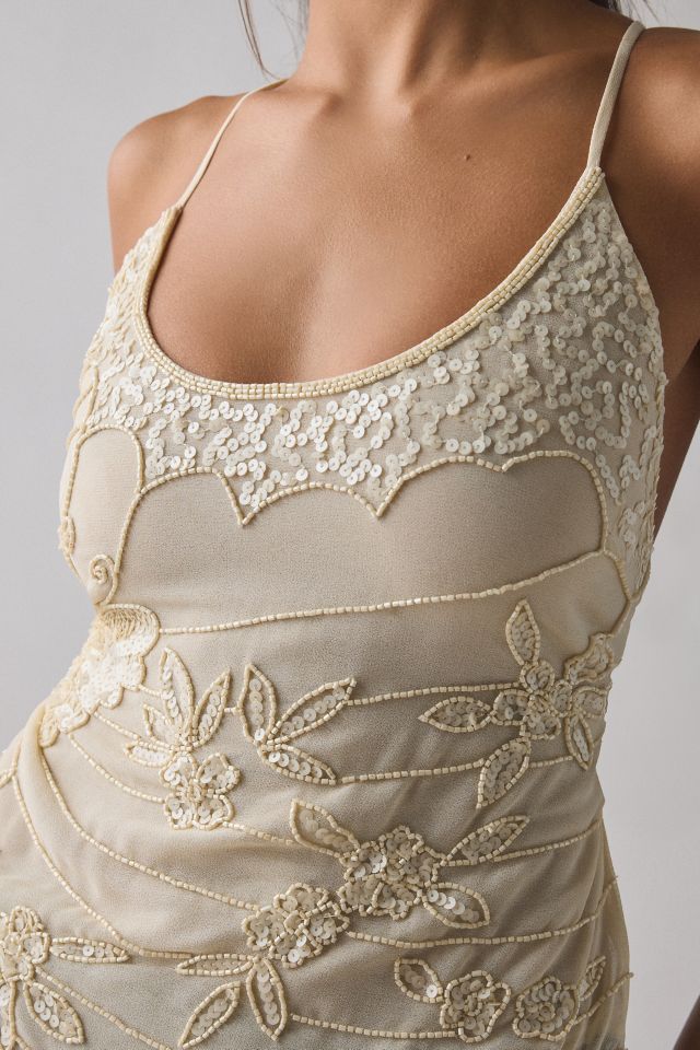 UO Brittney Beaded Embroidered Lace-Up Open Back Tank Top #1
