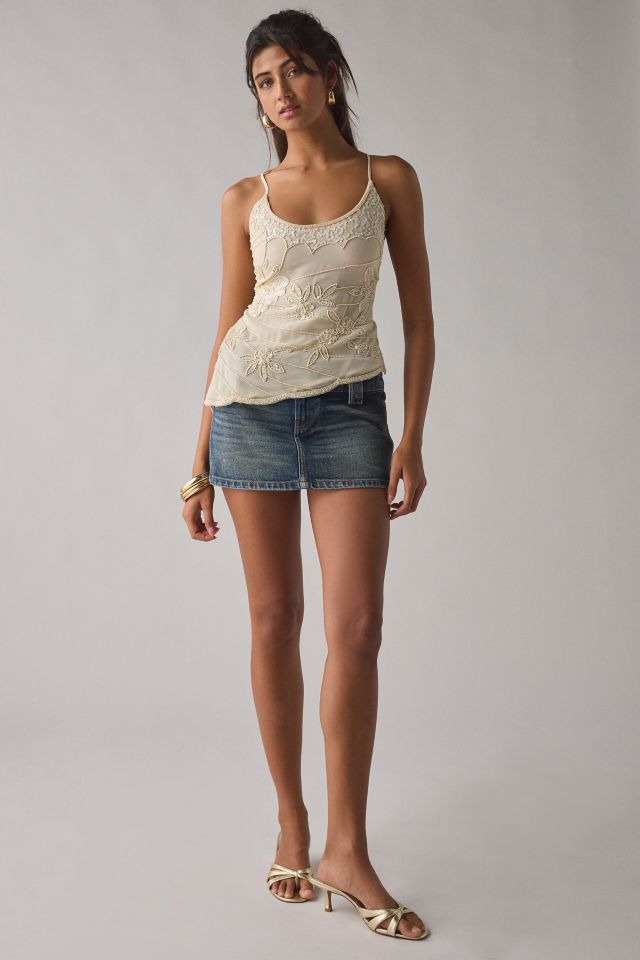 UO Brittney Beaded Embroidered Lace-Up Open Back Tank Top #2