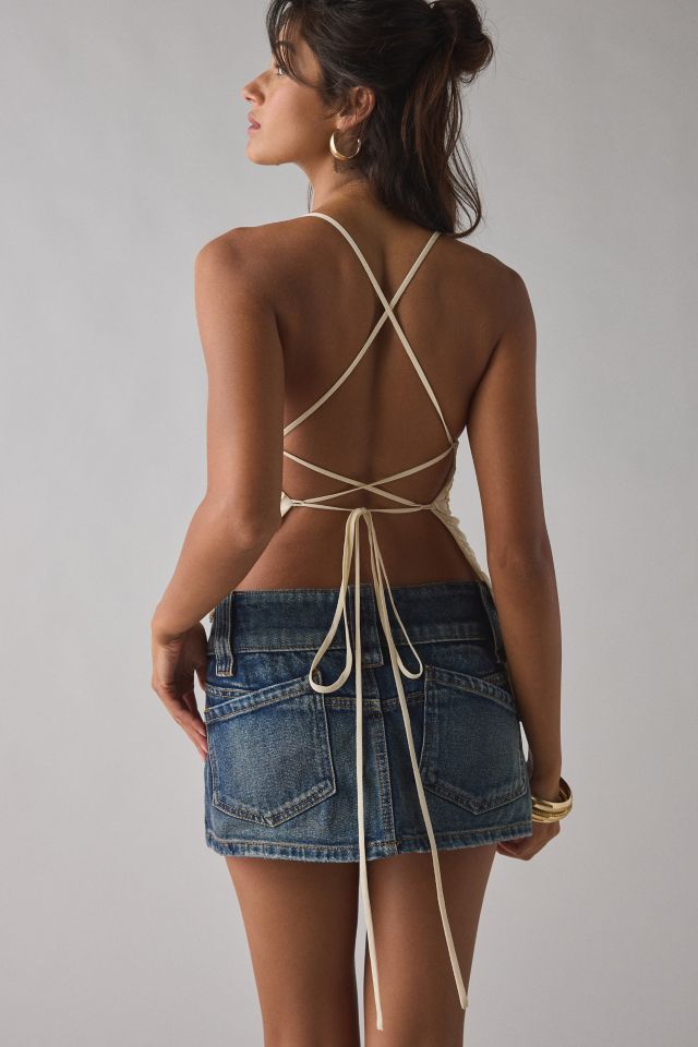 UO Brittney Beaded Embroidered Lace-Up Open Back Tank Top #3