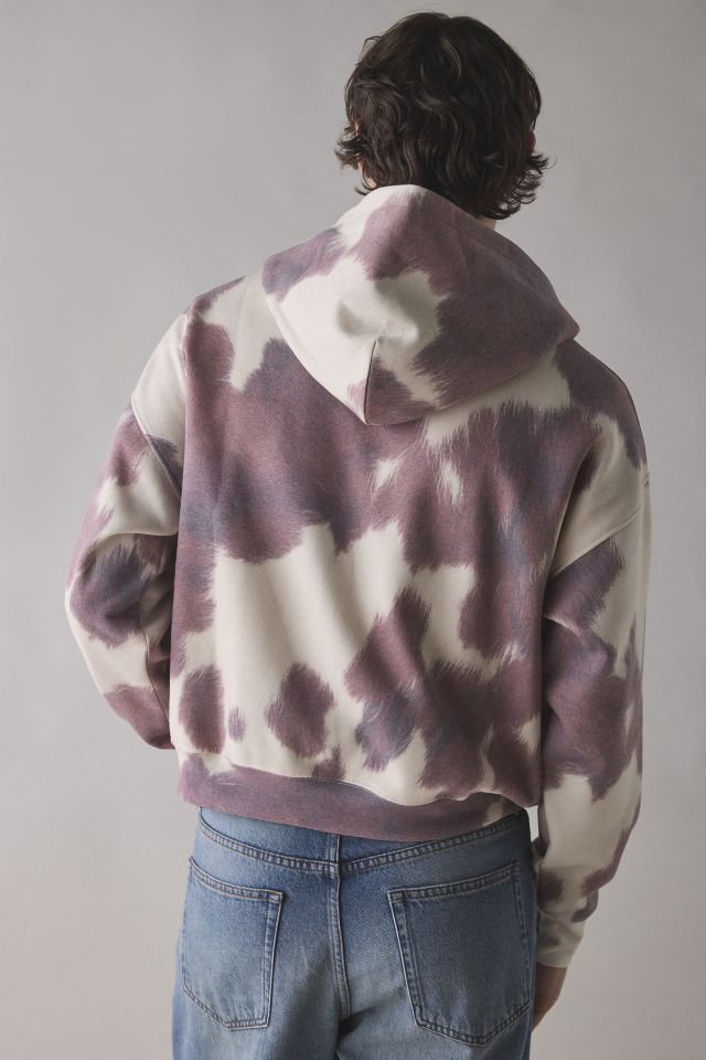 BDG Cow Print Patterned Full Zip Hoodie Sweatshirt #1