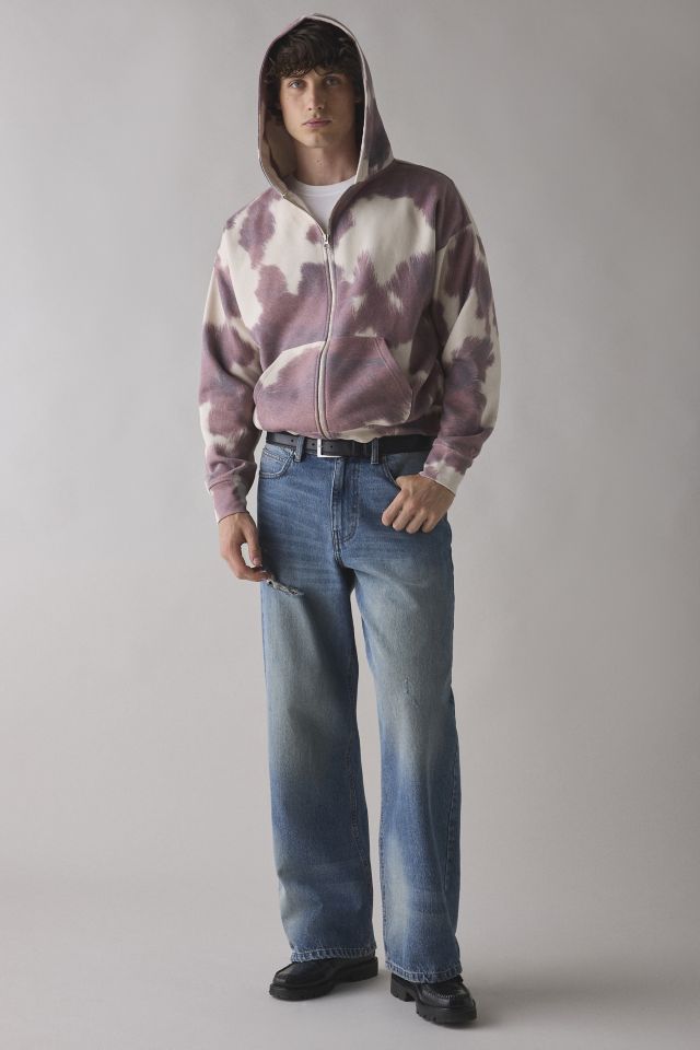 BDG Cow Print Patterned Full Zip Hoodie Sweatshirt #2