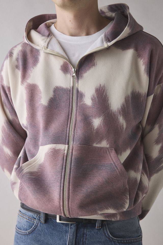 BDG Cow Print Patterned Full Zip Hoodie Sweatshirt #3