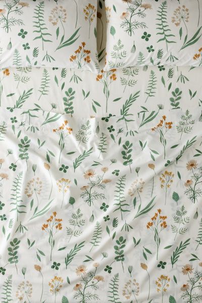 Urban Outfitters Botanica Patterned Brushed Cotton Sheet Set In White At