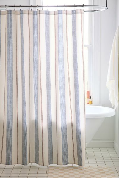 Urban Outfitters Ivy Striped Patterned Shower Curtain In Blue At