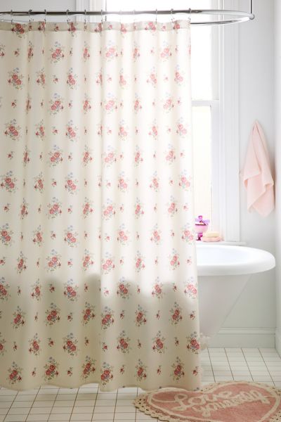 Urban Outfitters Vintage Style French Flower Patterned Shower Curtain In Cream At