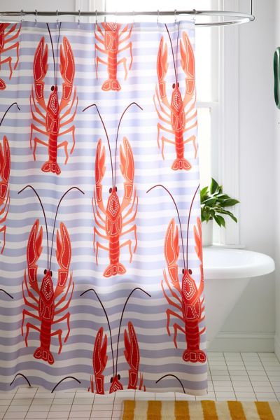 Urban Outfitters Lobster Dance Patterned Shower Curtain In Red At