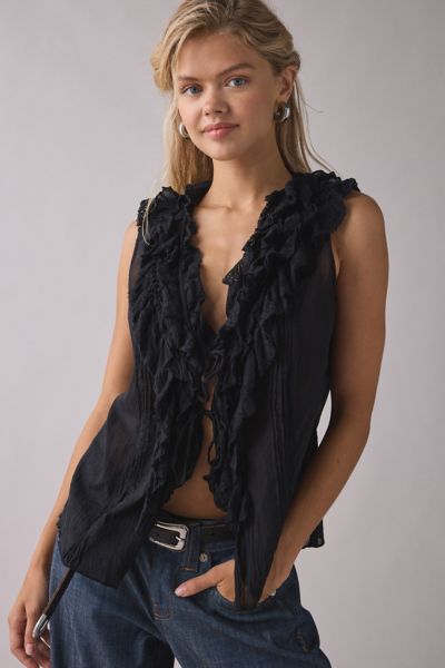 Kimchi Blue Clara Cascading Ruffle Tie-Front Tank Top Product Page