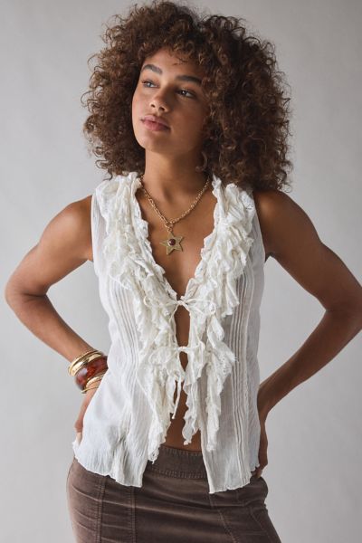 Kimchi Blue Clara Cascading Ruffle Tie-Front Tank Top