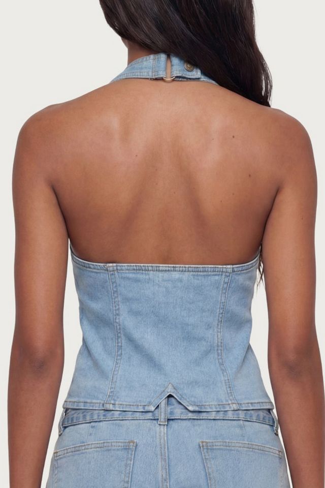Edikted Ciel Split Front Denim Halter Top #4
