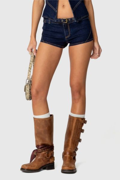 Edikted Ciel Low Rise Denim Micro Shorts In Dark/blue, Women's At Urban Outfitters