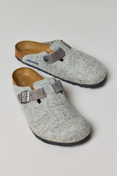 Birkenstock Men's Boston Natural Leather-Felt Clog in Light Grey, Men's at Urban Outfitters