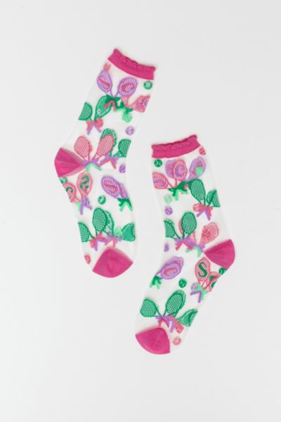 Sock Candy Tenniscore Ruffle Sheer Sock In Green, Women's At Urban Outfitters In Green
