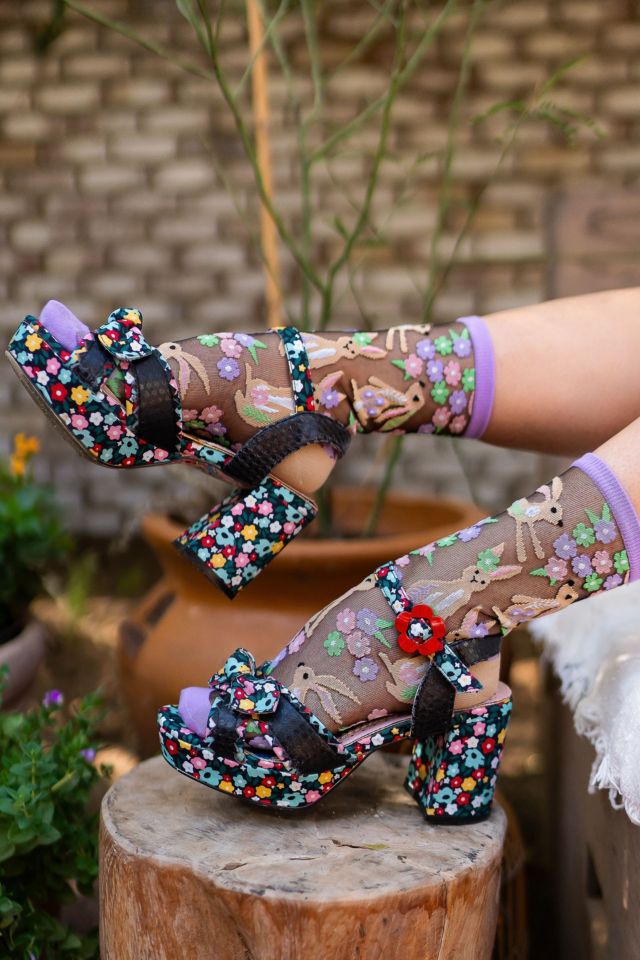 Sock Candy Rabbit Floral Black Sheer Sock #3