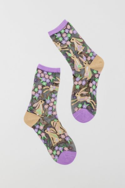 Sock Candy Rabbit Floral Black Sheer Sock