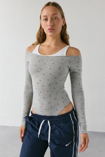 Out From Under Bec Cut It Out Layered Bodysuit In Grey, Women's At Urban Outfitters In Gray