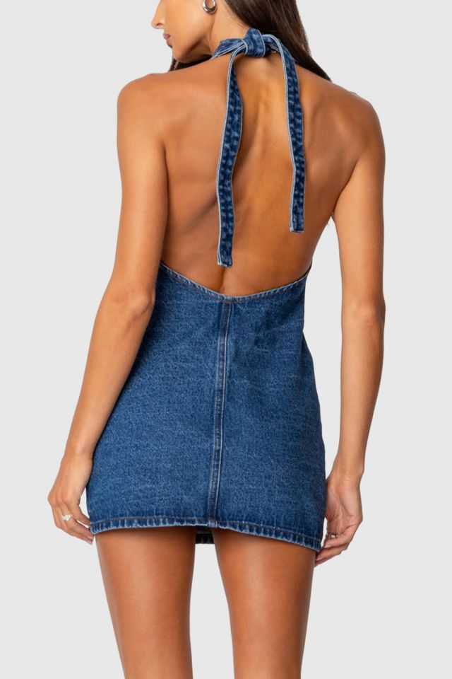 Edikted Destinee Denim Halter Mini Dress