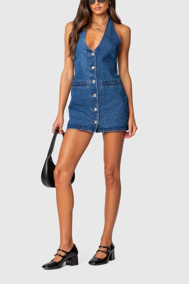 Edikted Destinee Denim Halter Mini Dress #3