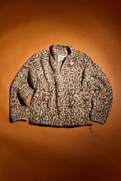 Bdg Printed Fleece Quarter Zip Sweatshirt In Leopard, Men's At Urban Outfitters In Brown