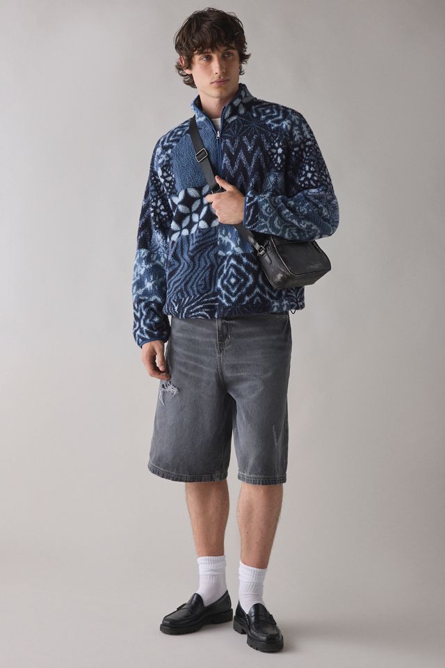 BDG Printed Fleece Quarter Zip Sweatshirt