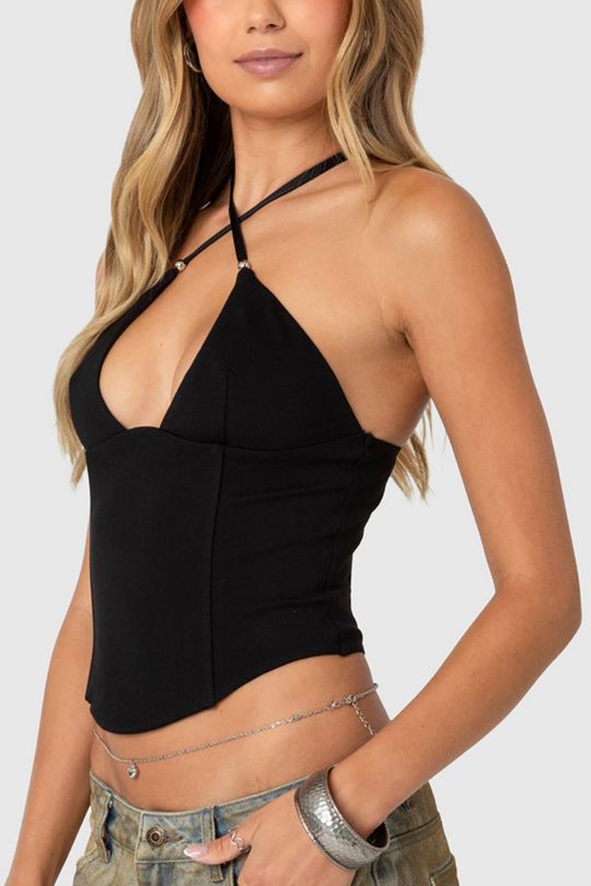 Edikted Lou Crossover Beaded Corset Top